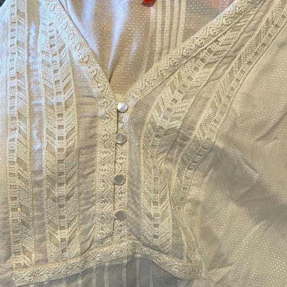 Neutral Boho Prairie Top Small Cream Top Lucky Brand Popover Classic Casual - Picture 12 of 13